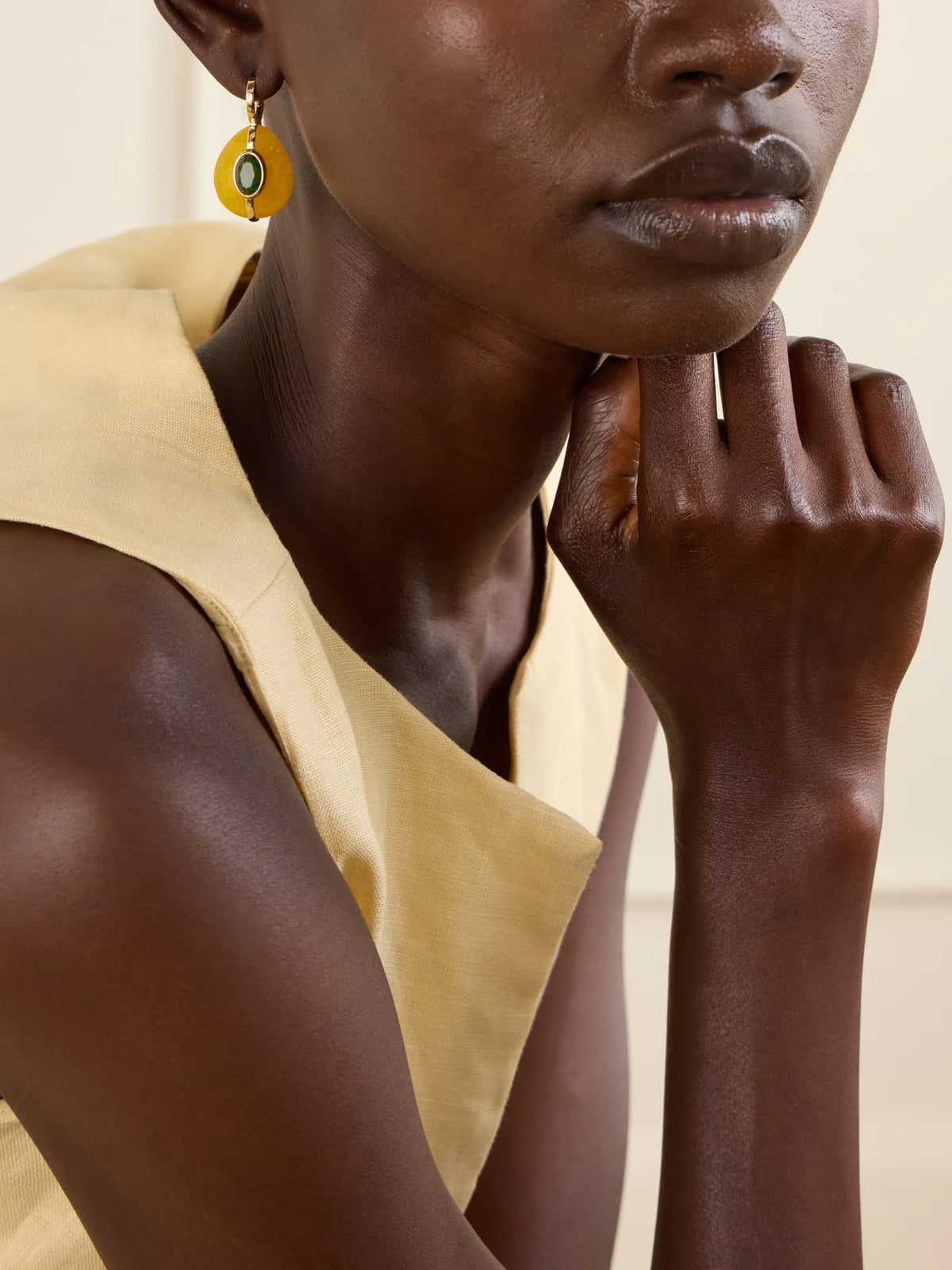 Image of Earrings. Product name - The Stone Pebble Gold-tone Crystal Earrings in Multi colour by brand - Roxanne Assoulin