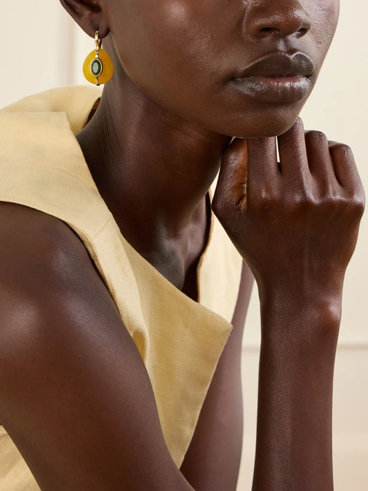 Image of Earrings. Product name - The Stone Pebble Gold-tone Crystal Earrings in Multi colour by brand - Roxanne Assoulin
