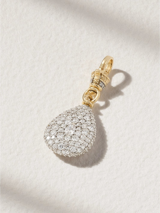 Pear Pocket Watch Rhodium-plated 14-karat Gold Diamond Charm