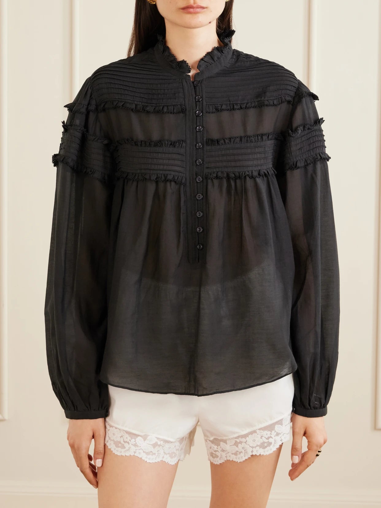 Doane Ruffled Cotton-blend Voile Blouse