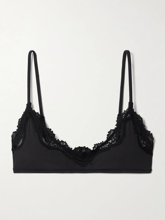 Image of Lingerie. Product name - Fits Everybody Lace Bralette - Onyx in Black colour by brand - SKIMS