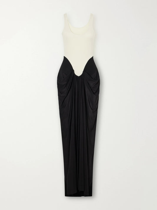 Maygel Coronel Aria Ruched Two-tone Jersey Maxi Dress