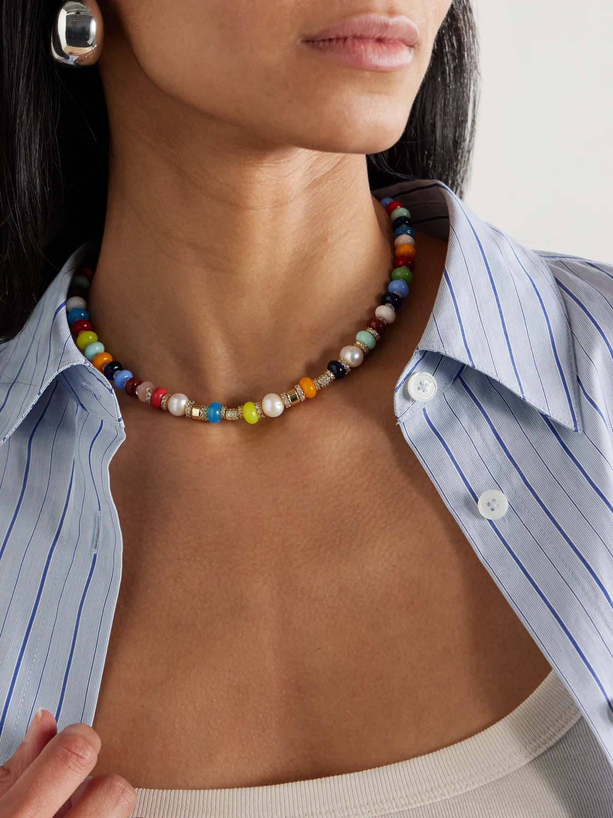 Image of Necklaces. Product name - Lucinda Gold-plated, Pearl And Crystal Necklace in Multi colour by brand - Martha Calvo