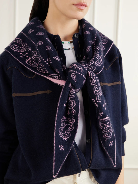 Image of Scarves & Shawls. Product name - The Wild Rag Cashmere-jacquard Scarf in Navy, Red, Black colour by brand - Guest In Residence