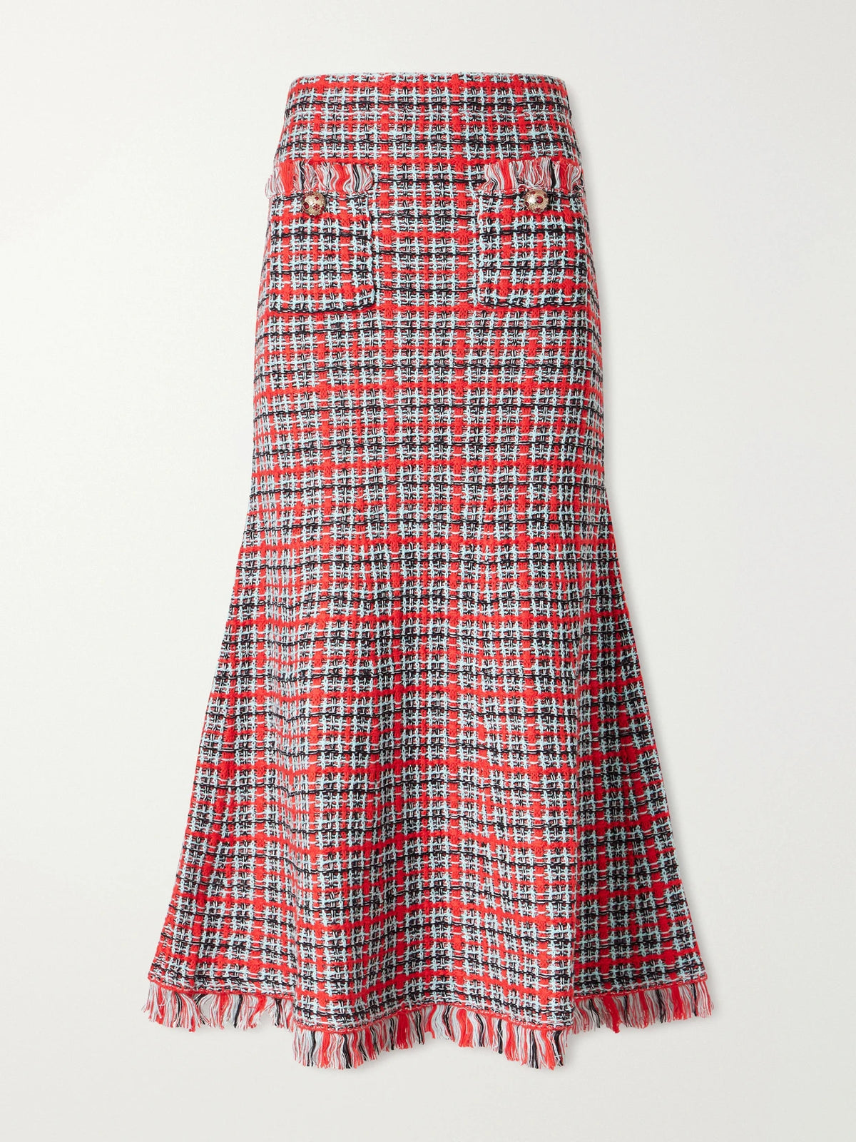 Self-Portrait Frayed Cotton-blend Tweed Midi Skirt