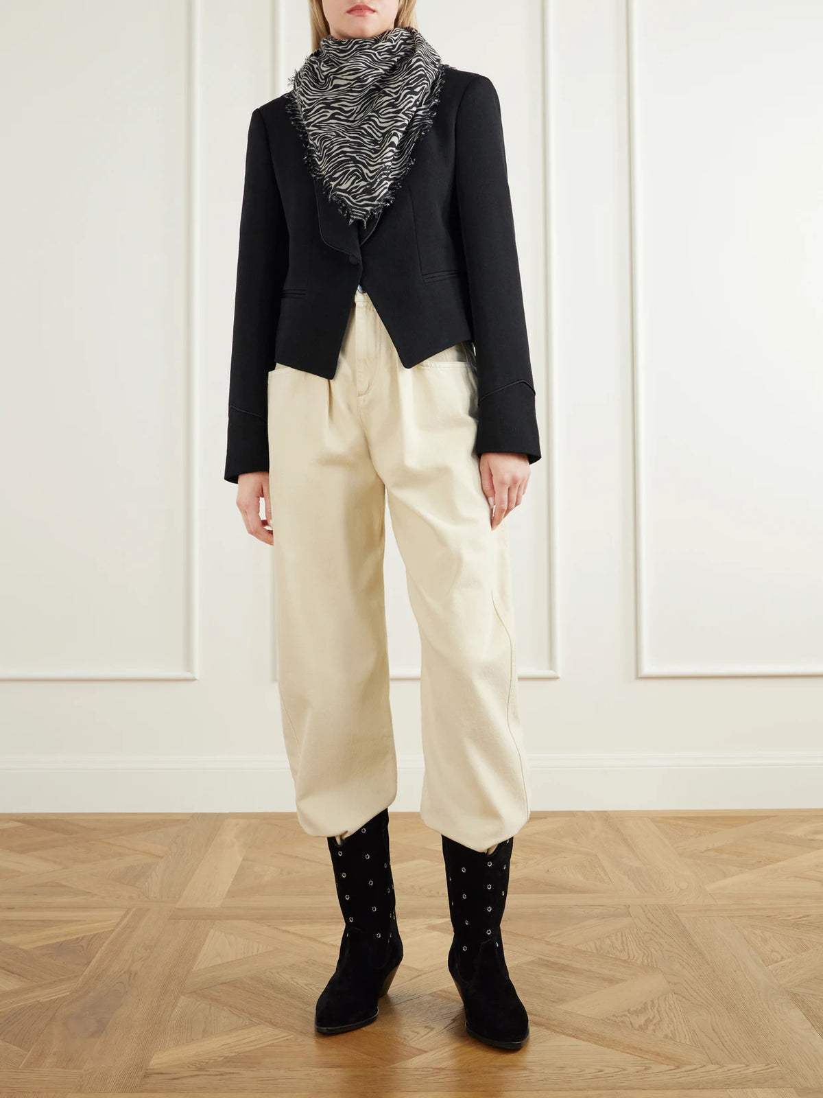 Image of Scarves & Shawls. Product name - Alecia Zebra-print Cashmere And Wool-blend Scarf in Multi colour by brand - ISABEL MARANT