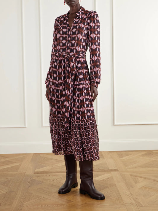 Cara Cara Barbara Belted Printed Crepe De Chine Midi Dress