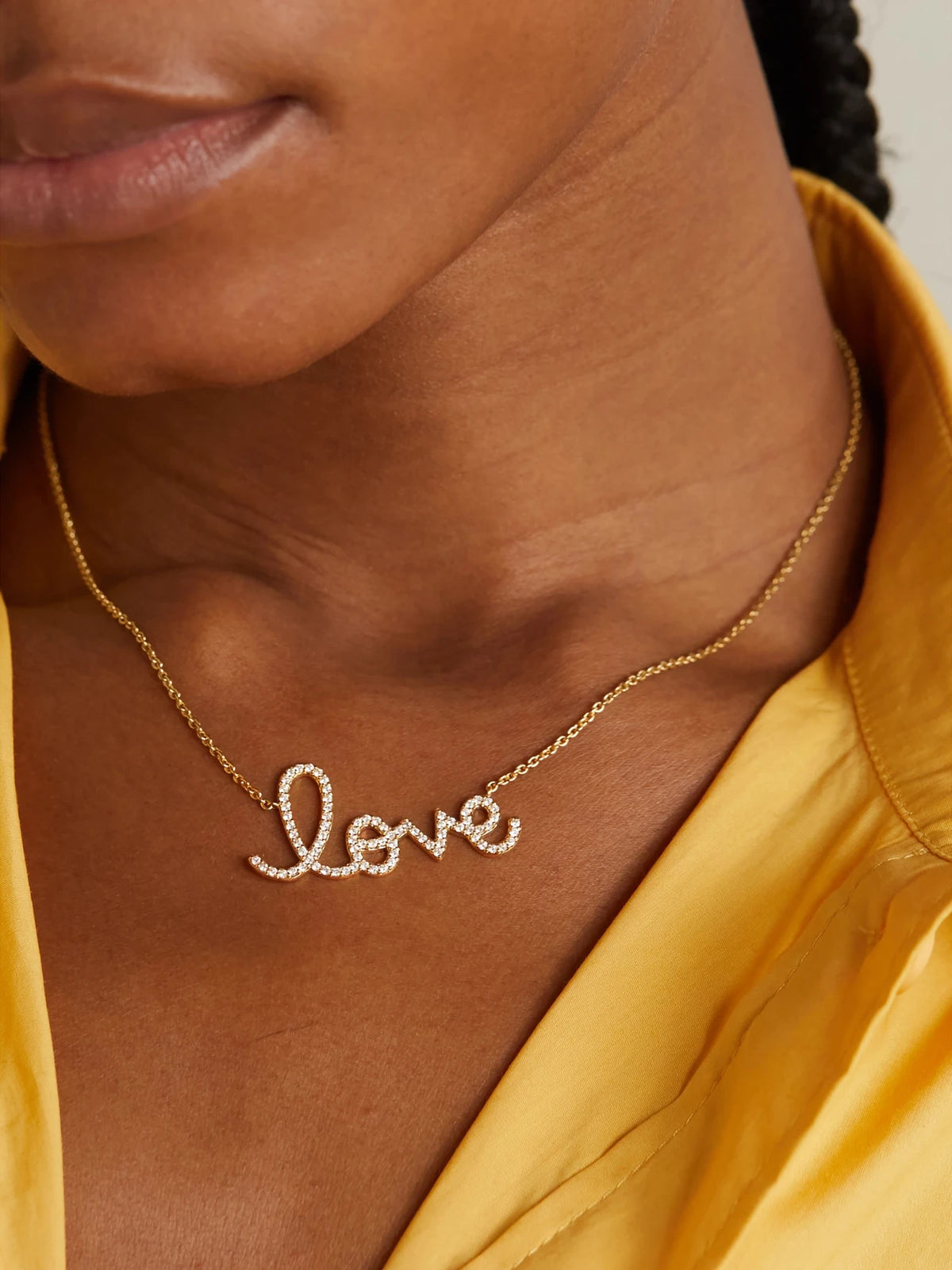 Image of Necklaces. Product name - Big Love 14-karat Gold Diamond Necklace in Multi colour by brand - Sydney Evan