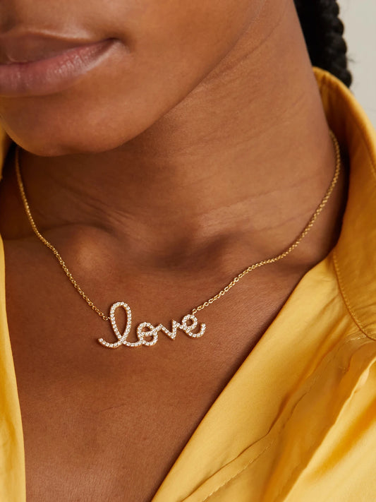 Image of Necklaces. Product name - Big Love 14-karat Gold Diamond Necklace in Multi colour by brand - Sydney Evan