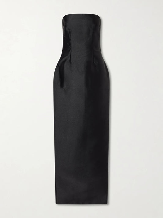 Image of Dresses. Product name - Ingrid Pleated Satin-twill Gown in Black colour by brand - Solace London