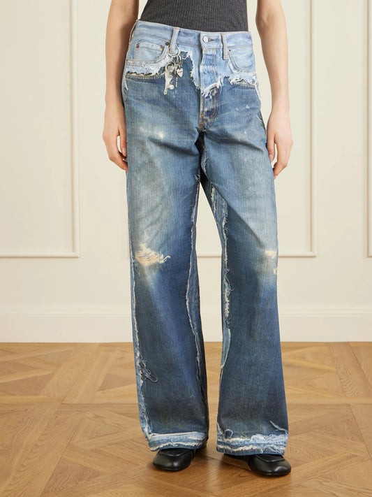 Image of Jeans. Product name - 1981 Trompe L'oeil Printed Organic Straight-leg Jeans in Mid denim colour by brand - Acne Studios