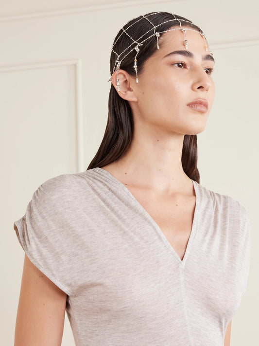 Image of Accessories. Product name - Chainmail Beads-embellished Headpiece in Silver colour by brand - RABANNE