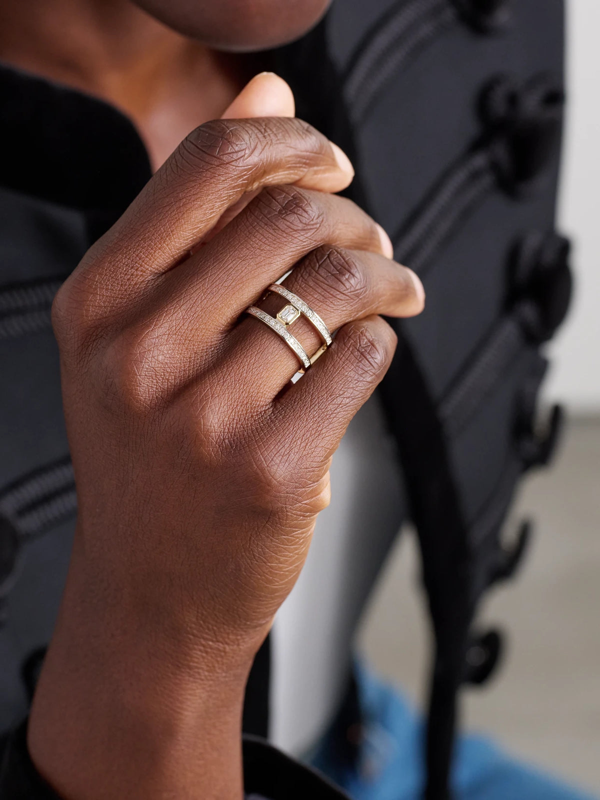 Image of Rings. Product name - Le Double Barre 14-karat Gold Diamond Ring in Multi colour by brand - Mateo