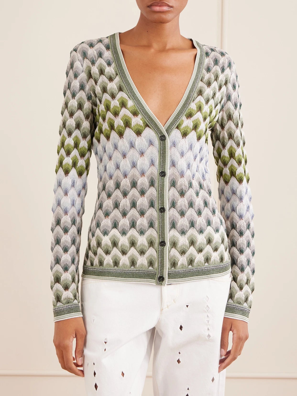 Striped Metallic Crochet-knit Cardigan