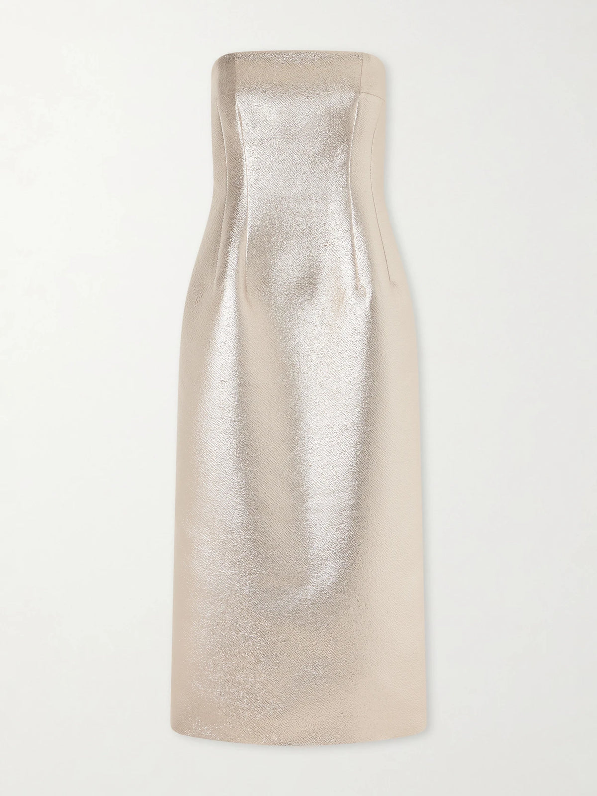 Leila Strapless Metallic Cloque Midi Dress