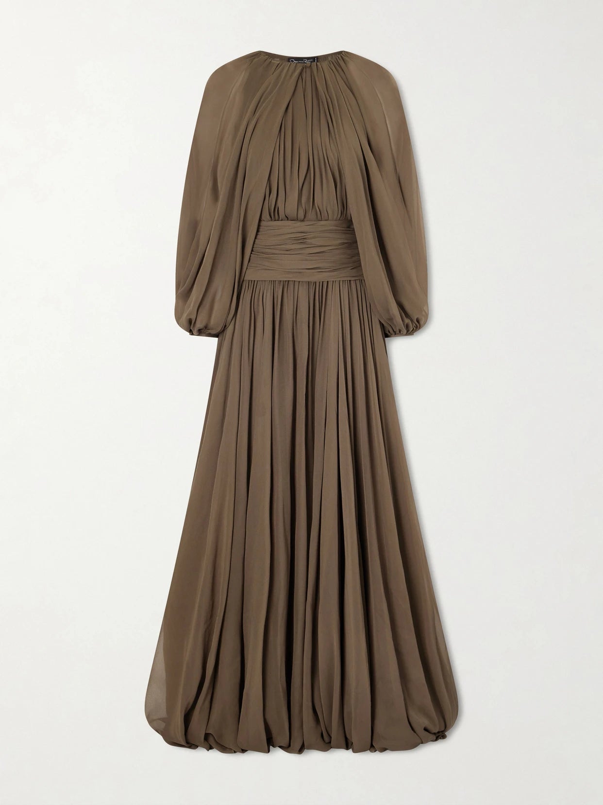 Image of Dresses. Product name - Draped Silk-chiffon Gown in Gray colour by brand - Oscar de la Renta