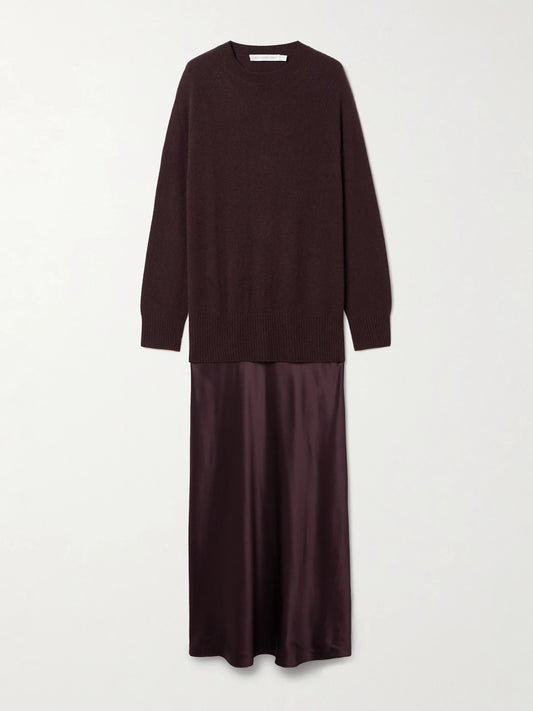 Image of Dresses. Product name - Monument Cashmere And Silk-satin Maxi Dress in Brown colour by brand - Christopher Esber