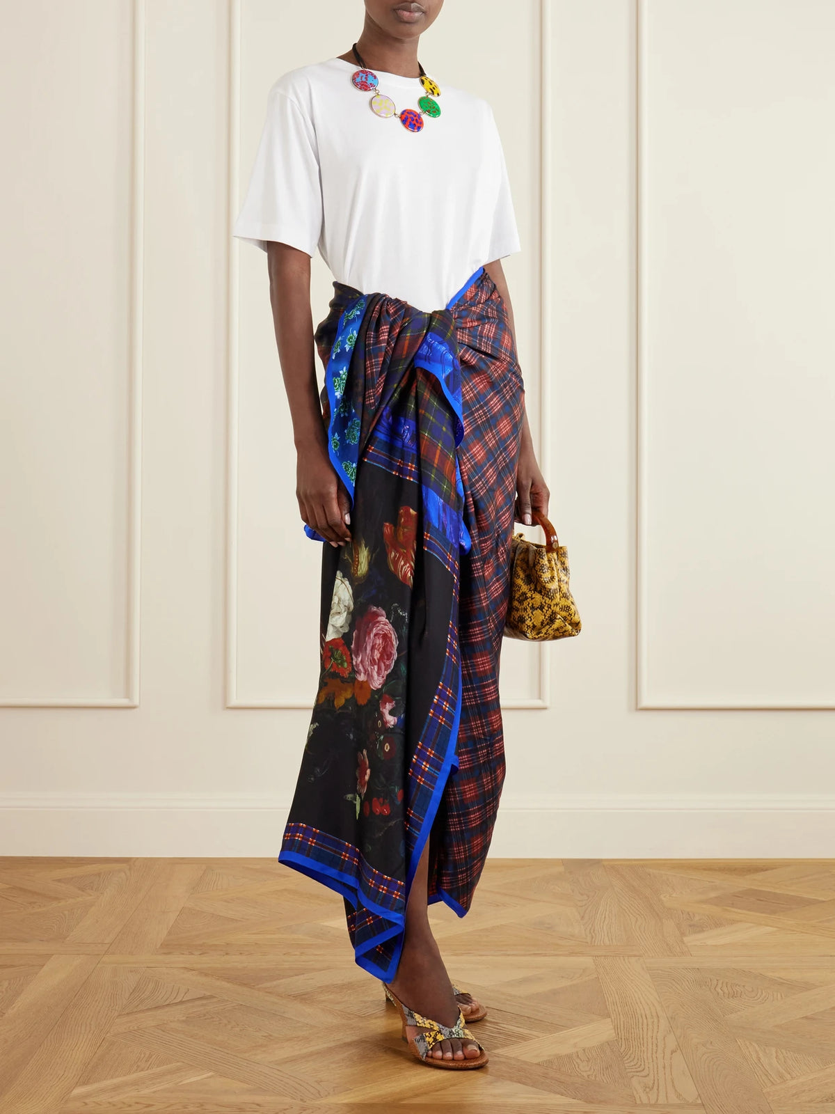 Dries Van Noten Flara Printed Checked Twill Scarf
