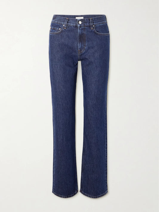 Image of Jeans. Product name - Garderob Organic Low-rise Straight-leg Jeans in Indigo colour by brand - TOTEME