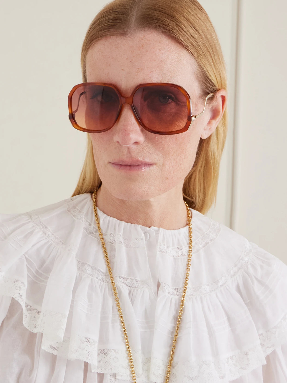 Image of Sunglasses. Product name - Square-frame Acetate Sunglasses in Red colour by brand - Chloé