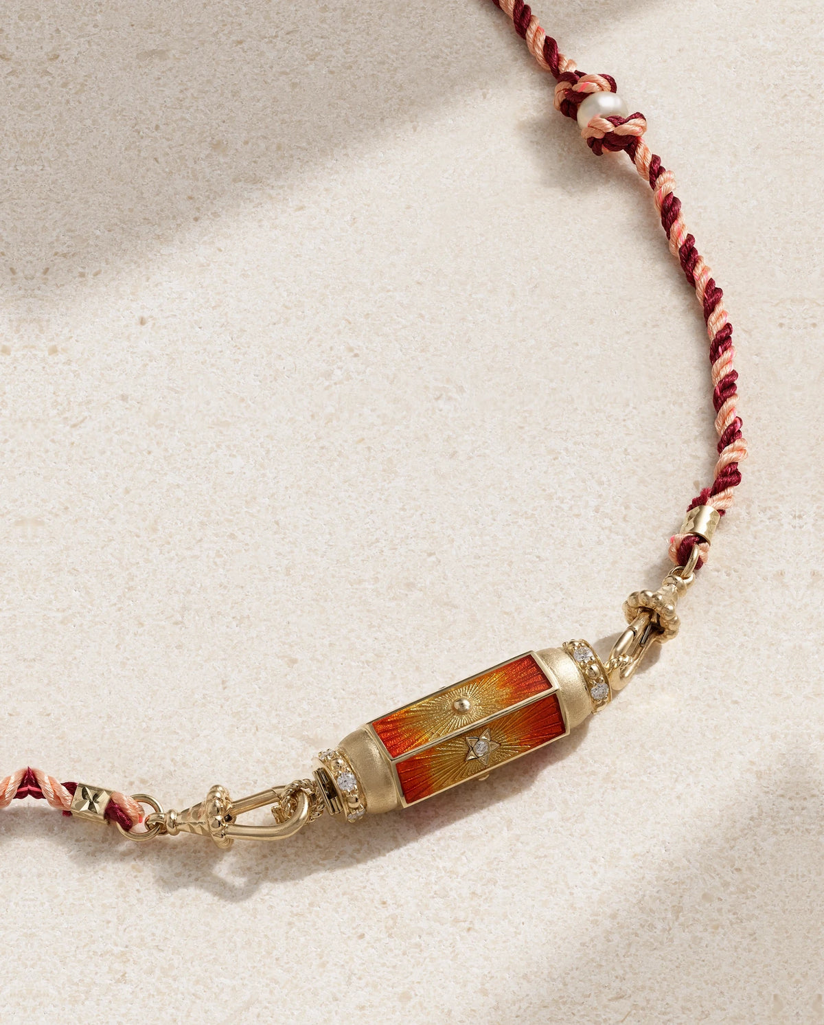 Baby Locket 14-karat Gold And Cord, Enamel, Diamond And Pearl Necklace