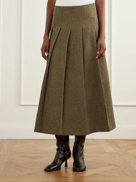 RÓHE Pleated Grain De Poudre Midi Skirt