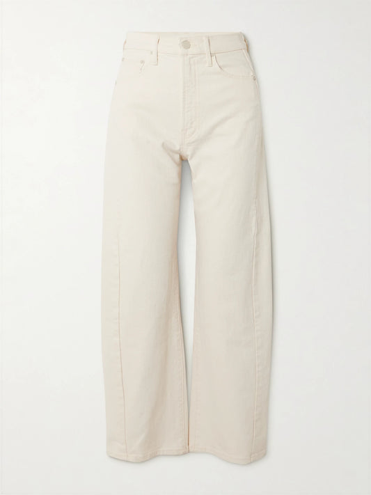Image of Jeans. Product name - + Net Sustain The Half Pipe Ankle High-rise Tapered Jeans in Cream colour by brand - Mother