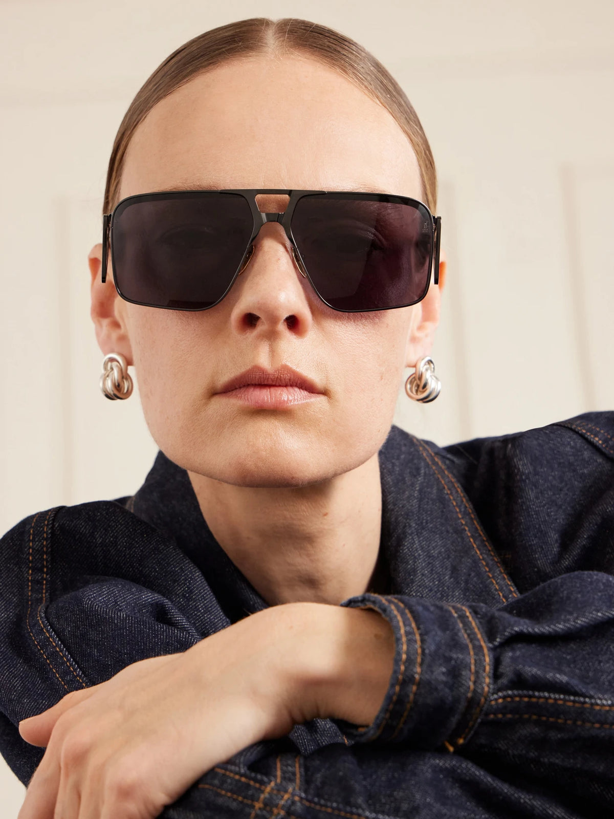 Image of Sunglasses. Product name - Assen Aviator-style Metal Sunglasses in Black colour by brand - Jacques Marie Mage