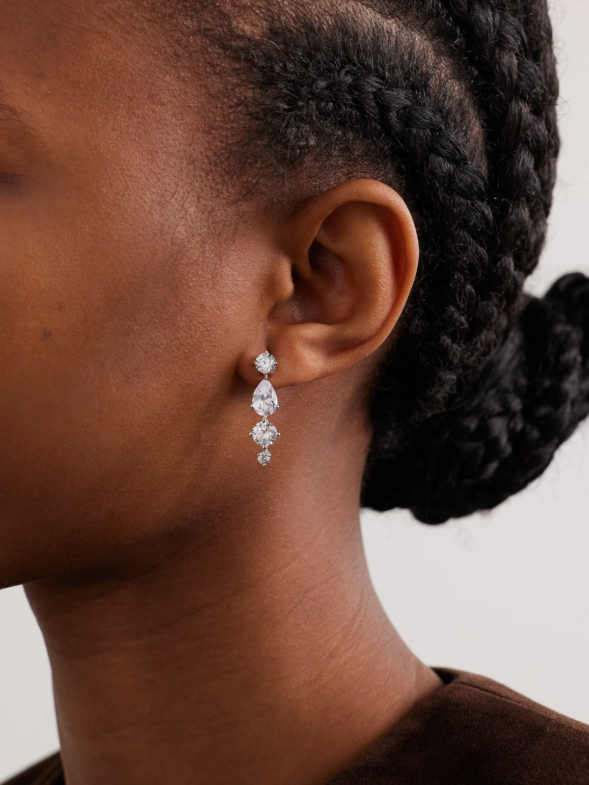 Image of Earrings. Product name - Rhodium-plated Recycled Silver Cubic Zirconia Earrings in Multi colour by brand - Completedworks