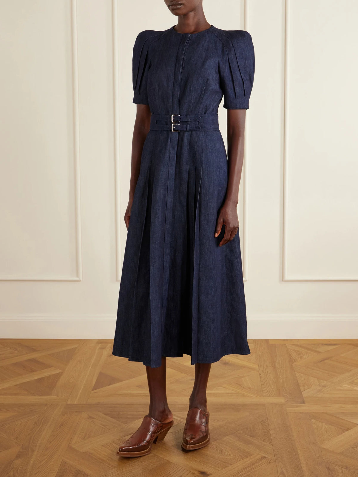 Image of Heels. Product name - Temperance Western Mules in Tan colour by brand - Gabriela Hearst