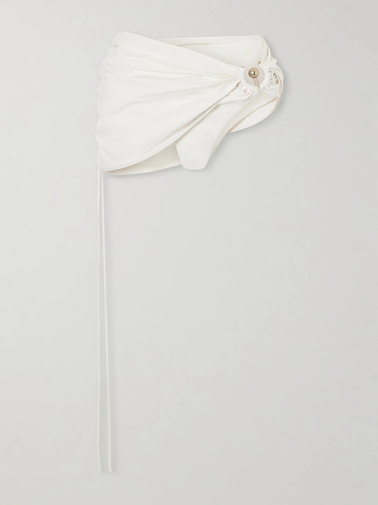 Image of Swimwear. Product name - Ruched Orbit Embellished Bikini Briefs in White colour by brand - Christopher Esber