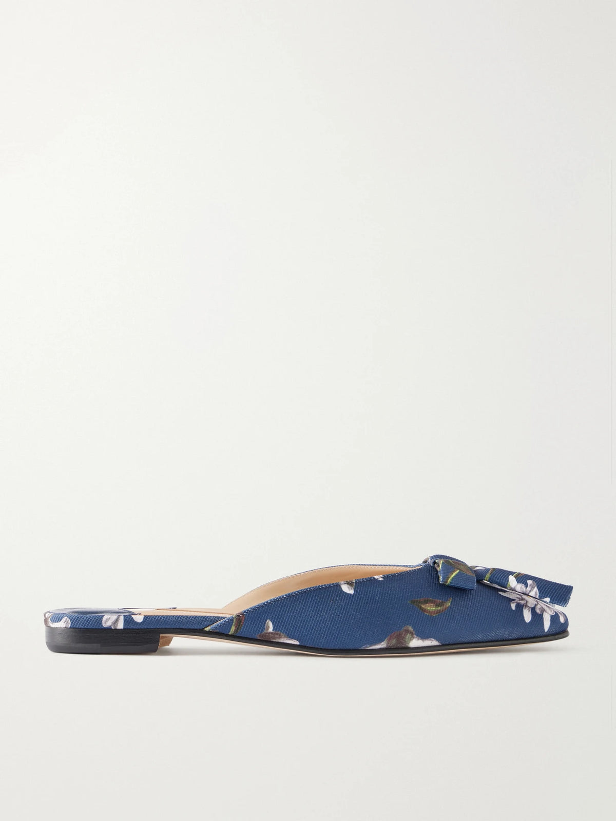 + Emilia Wickstead Bow-embellished Floral-print Grosgrain Flats