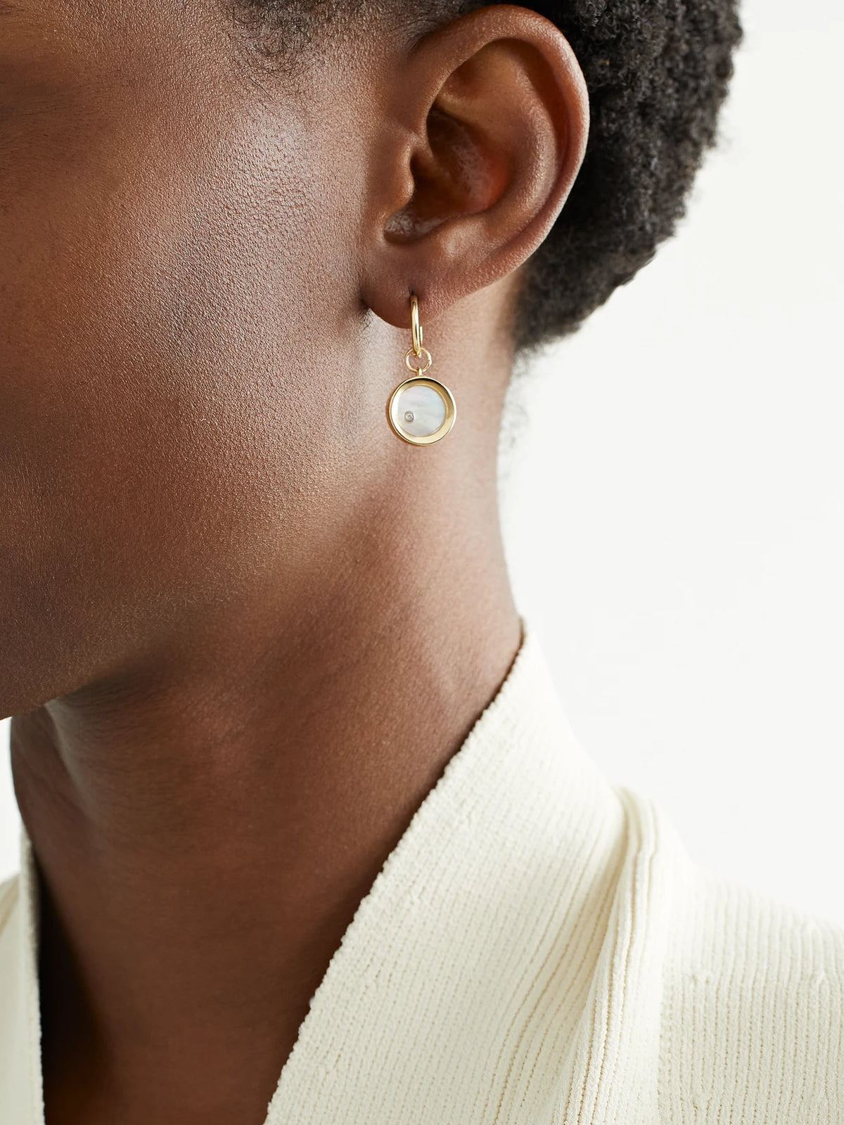 Image of Earrings. Product name - Convertible 14-karat Gold, Mother-of-pearl And Diamond Hoop Earrings in White colour by brand - Mateo