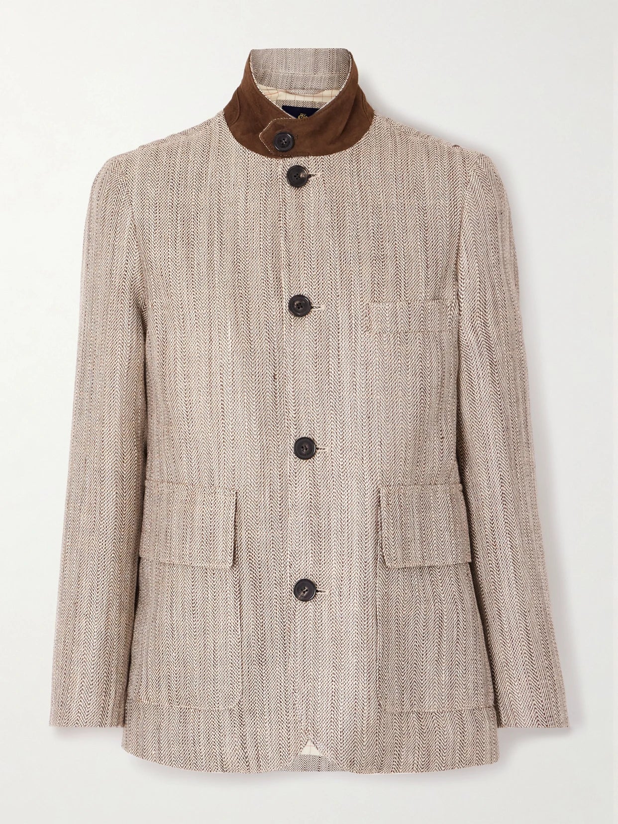 Image of Coats & Jackets. Product name - Suede-trimmed Silk And Linen-blend Jacket in Light brown colour by brand - Loro Piana
