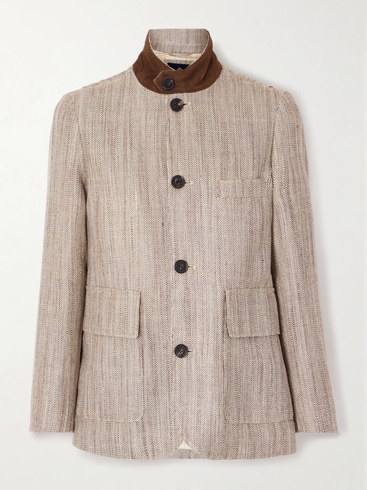 Image of Coats & Jackets. Product name - Suede-trimmed Silk And Linen-blend Jacket in Light brown colour by brand - Loro Piana