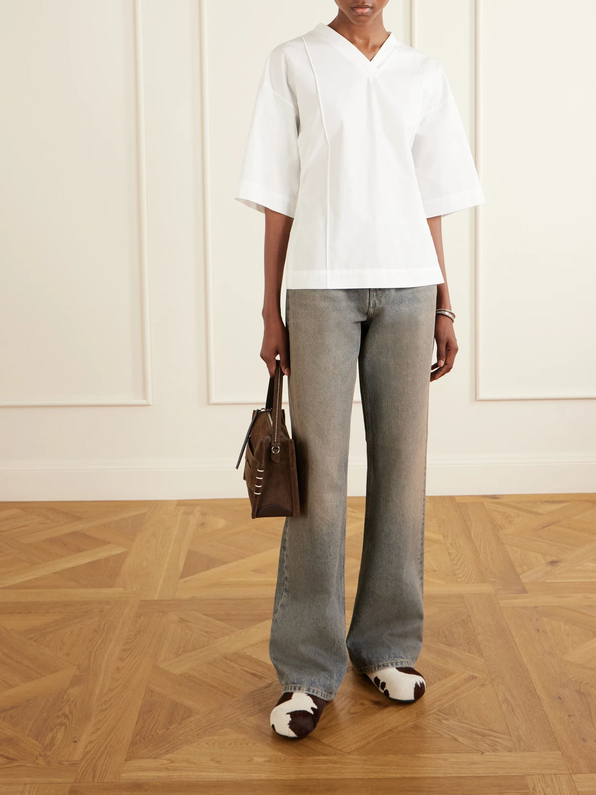 Image of Flats. Product name - Fussbett Calf Hair Clogs in Brown colour by brand - Marni
