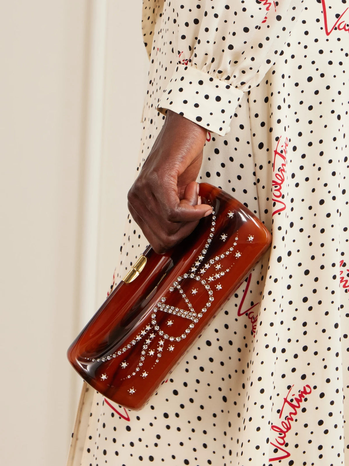 Image of Bags. Product name - Pince Vlogo-embellished Resin Clutch in Red colour by brand - Valentino Garavani