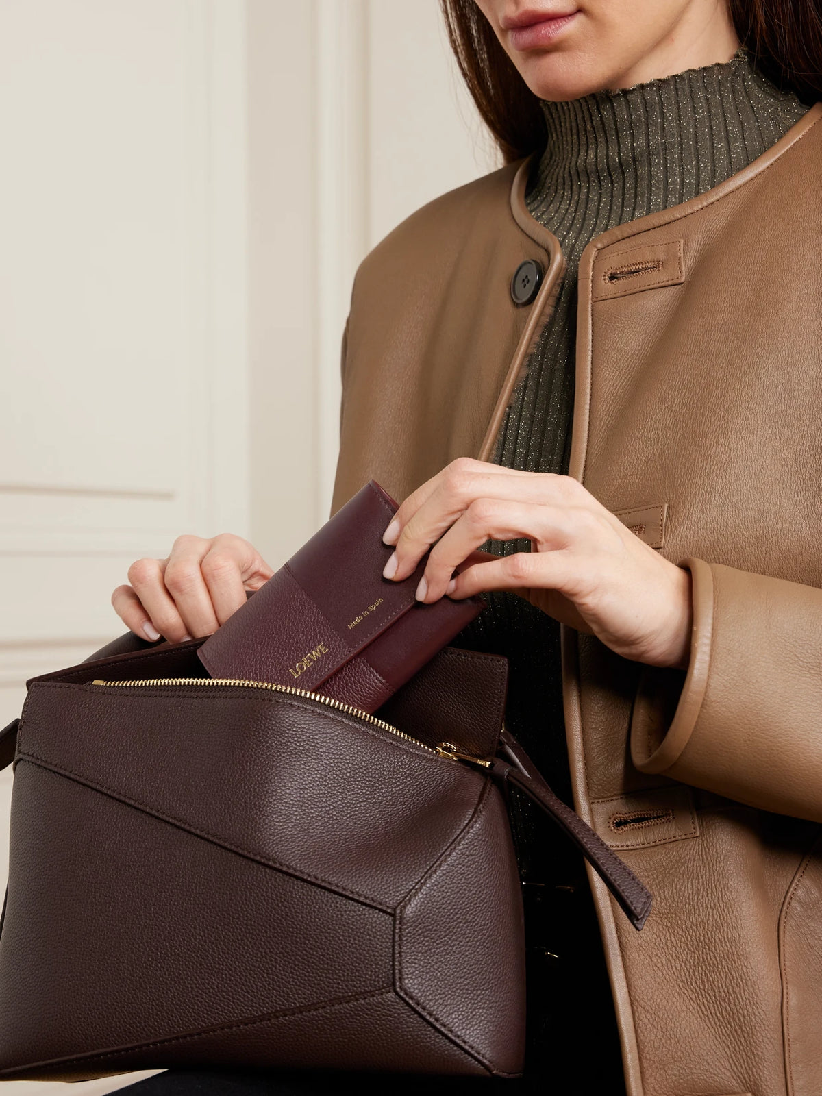 Image of Wallets & Money Clips. Product name - Leather Wallet in Burgundy colour by brand - LOEWE