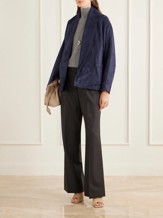 Image of Coats & Jackets. Product name - Suede Jacket in Navy colour by brand - Co