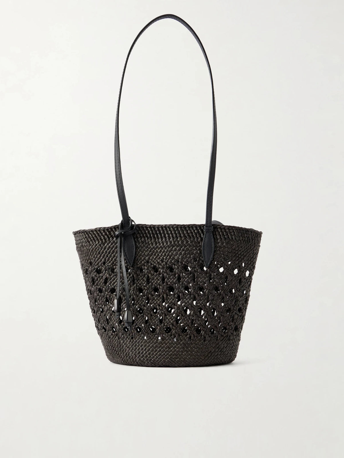 Lattice Basket Leather-trimmed Raffia Tote