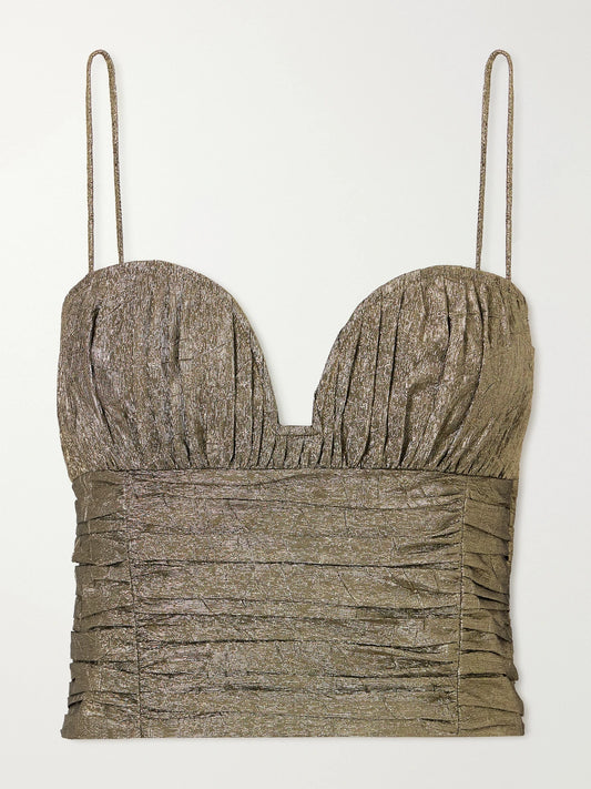 Ulla Johnson Vina Cropped Metallic Taffeta Tank