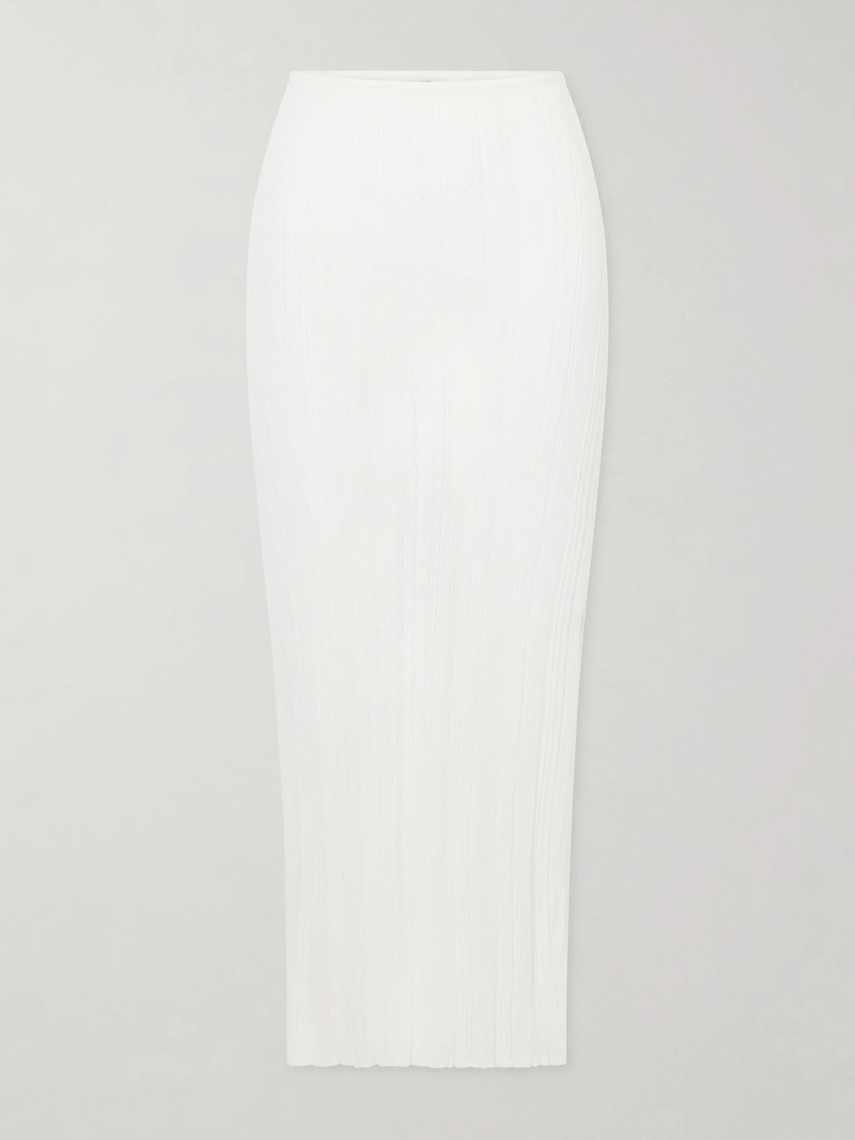 Image of a model wearing Skirts. Product name - Ivana Ribbed-knit Maxi Skirt in Off-white colour by brand - Haight