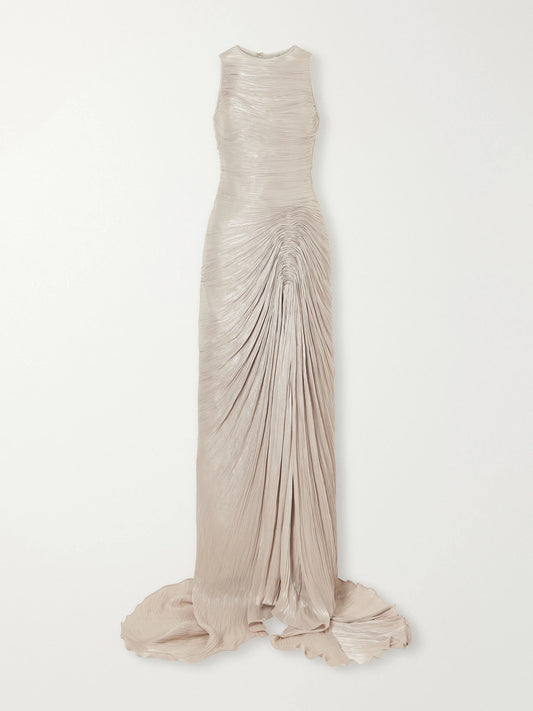 Marmar Halim Sleeveless Gathered Pleated Chiffon Gown