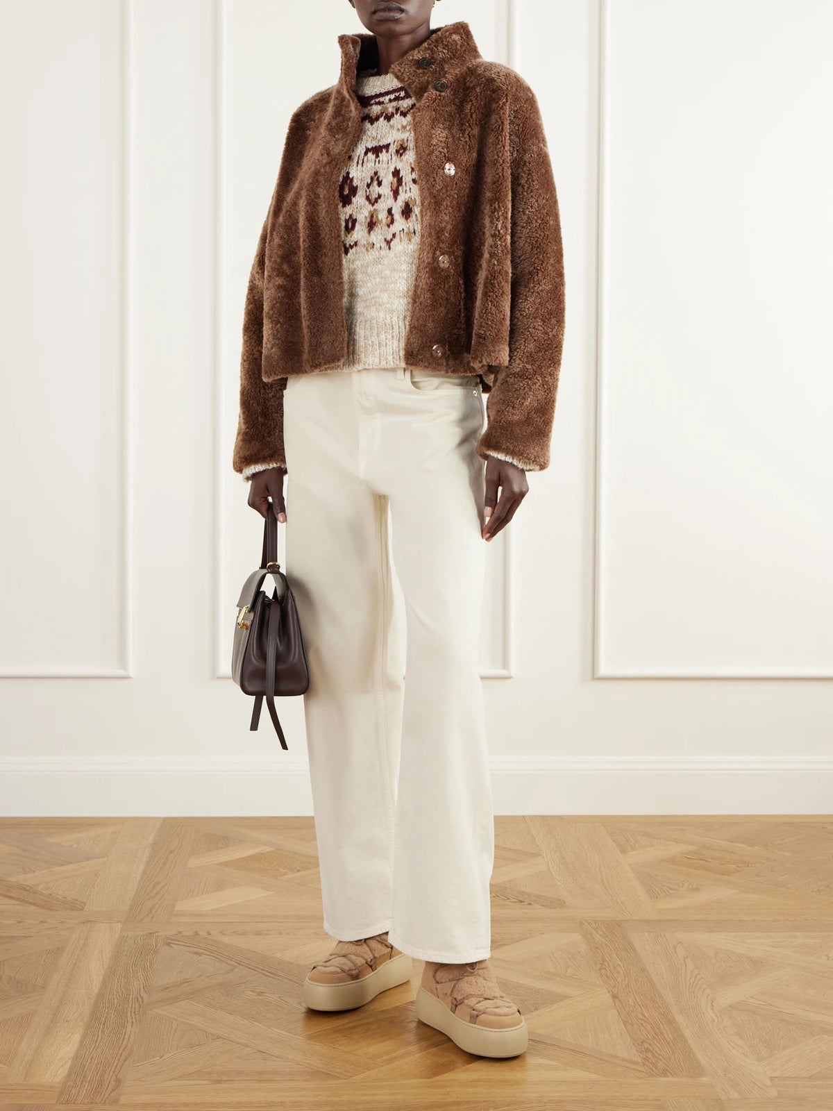 Image of Boots. Product name - Viv Up Shearling-trimmed Suede Ankle Boots in Tan colour by brand - Roger Vivier