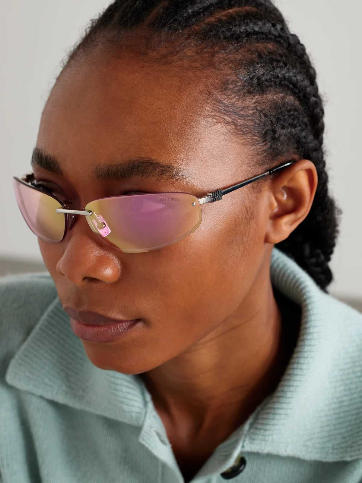 Image of Sunglasses. Product name - Rimless D-frame Silver-tone Sunglasses in Multi colour by brand - Miu Miu Eyewear
