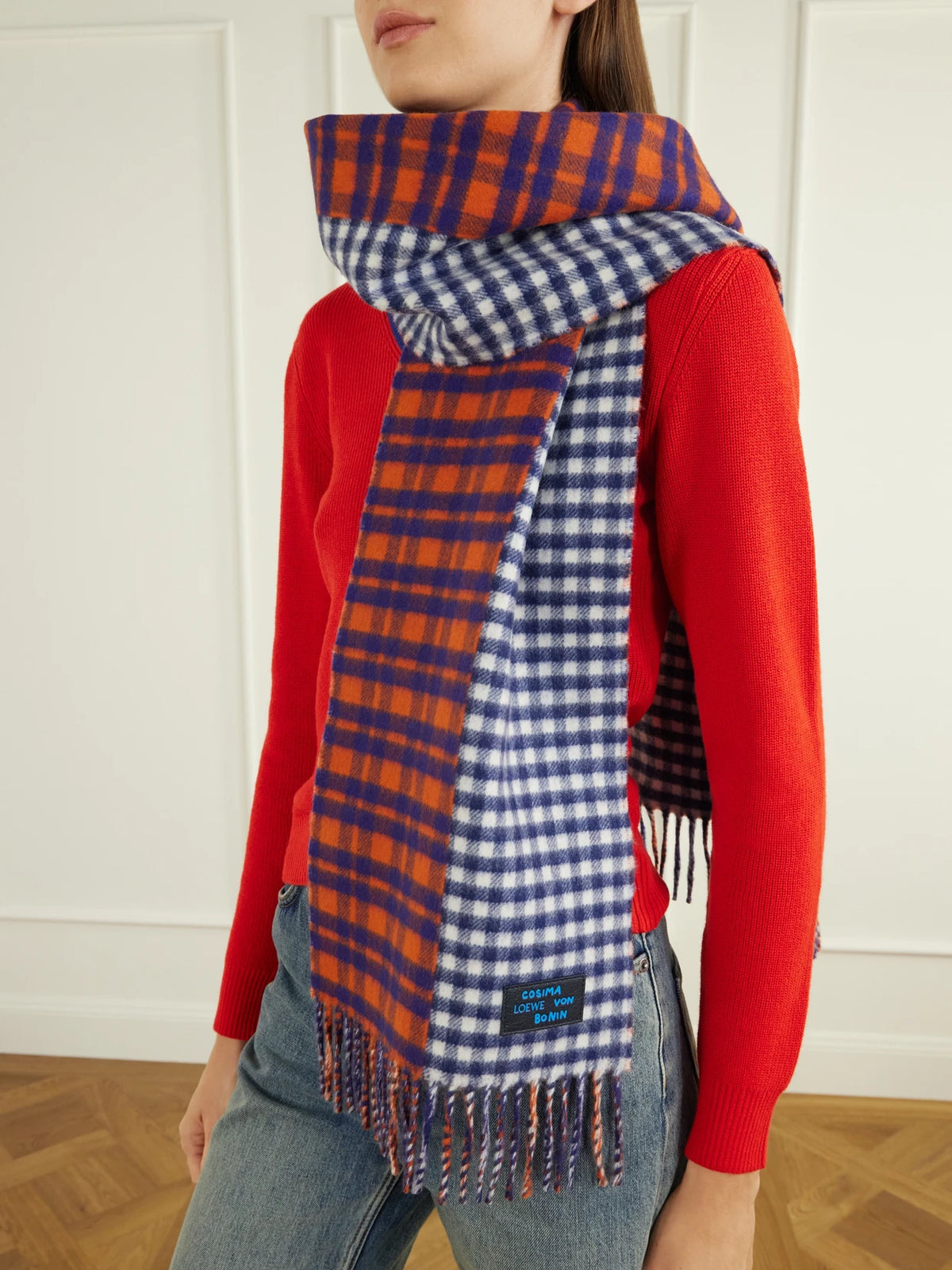 LOEWE Checked Wool And Cashmere-blend Scarf