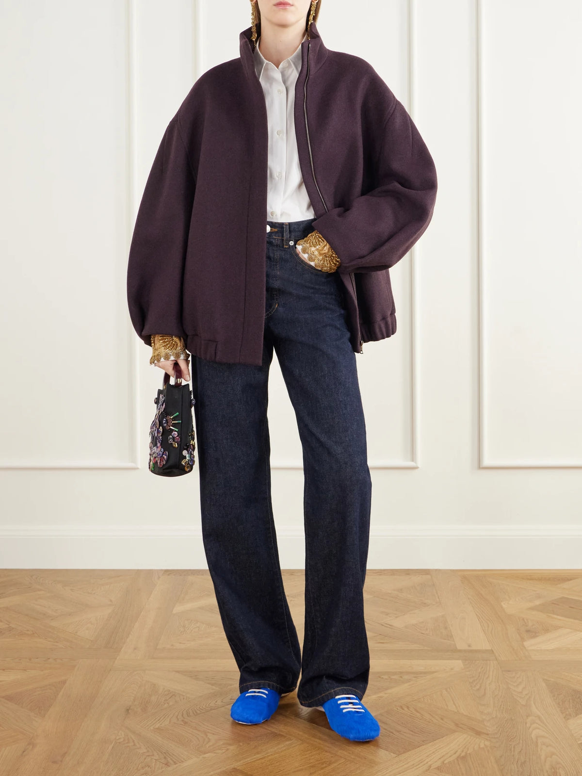 Image of Sneakers. Product name - Calf-hair Sneakers in Cobalt blue, Dark brown colour by brand - Dries Van Noten