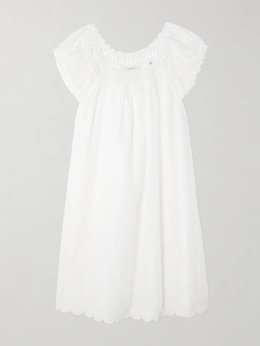 Lelia Embroidered Lace-trimmed Organic Cotton-voile Nightdress