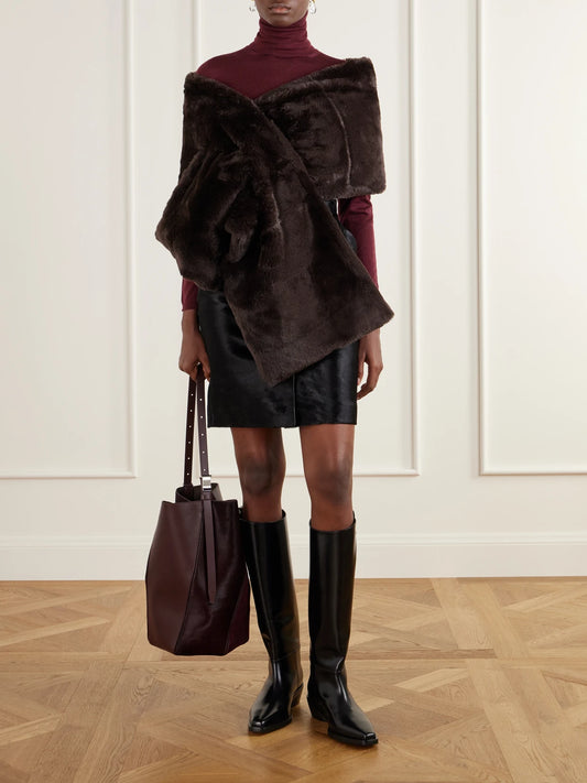 Image of a model wearing Outerwear. Product name - Saluto Virgin Wool Turtleneck Sweater in Burgundy colour by brand - Max Mara