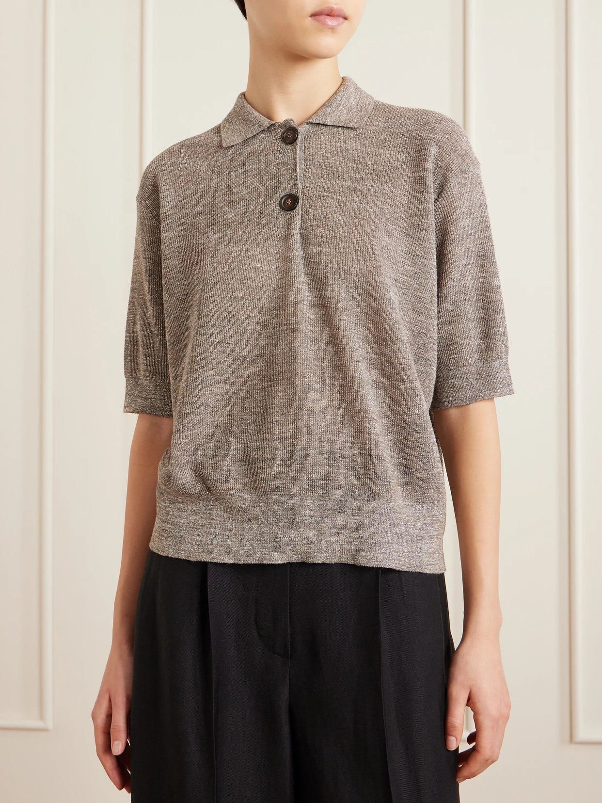 Metallic-knit Polo Shirt